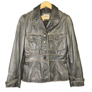 Vintage F & Co Distressed Black Leather Jacket Made in Spain Mod Womens 38 EUC